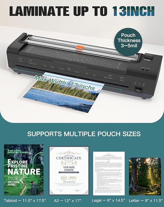 13 Inch Laminator Machine with Auto Paper Feed, Never Jam A3 Thermal & Cold - Image 7