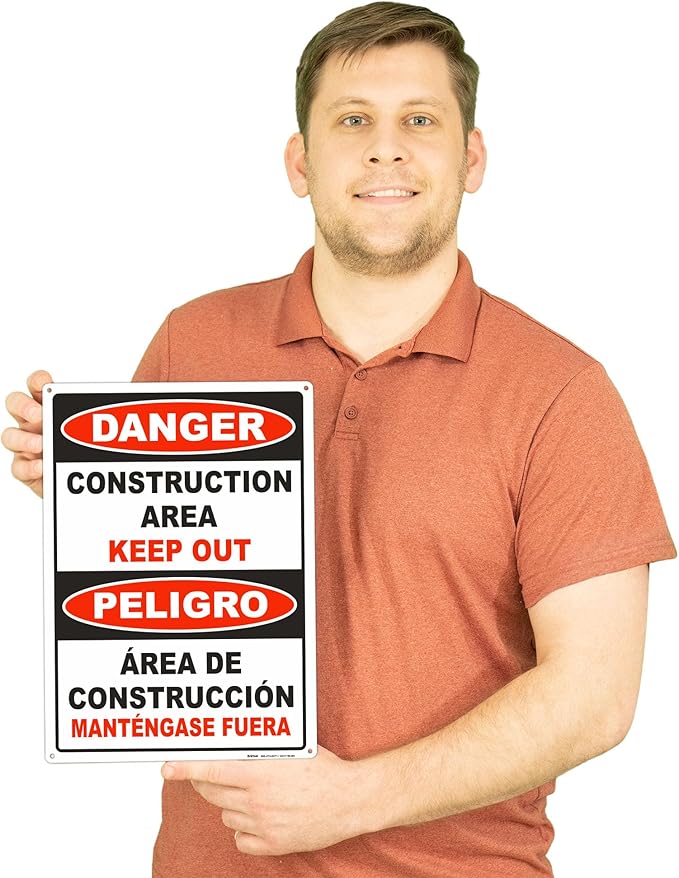 Brimar - 10" x 14" - Bilingual Danger Construction Area Keep Out Sign - .055″ - Image 3