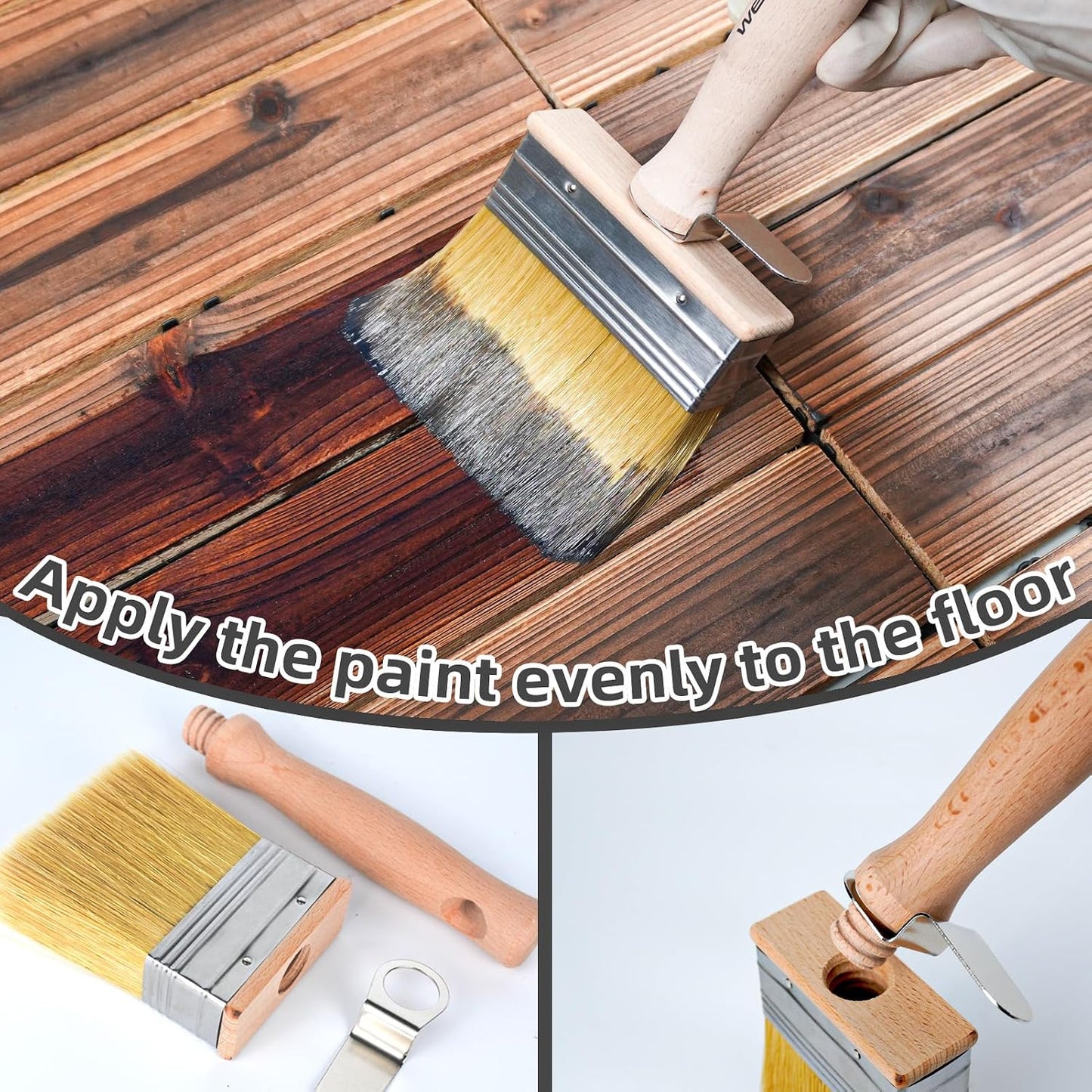 Wesquer Limewash Paint Brush Set 2 Pack Deck Stain Brush | Detachable handle synthetic bristles for deck fence furniture interior exterior staining projects