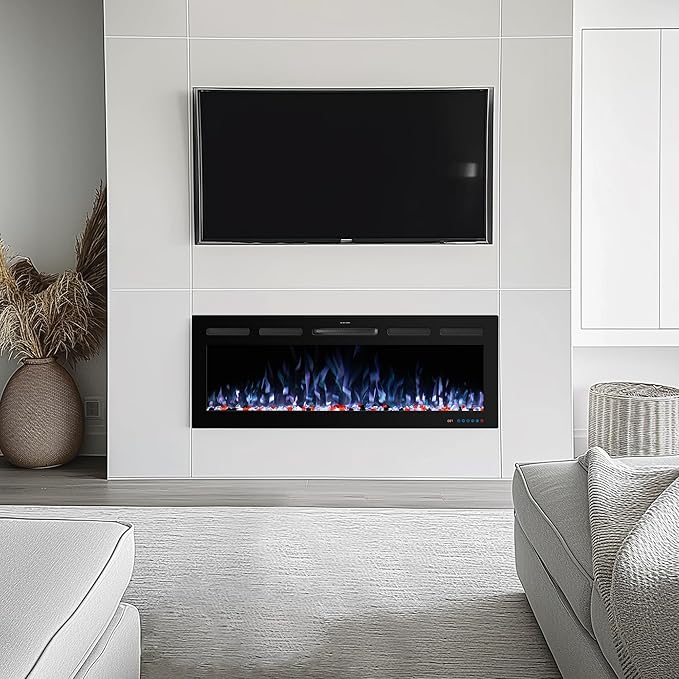 48" WiFi Electric Fireplace Inserts, Recessed and Wall Mounted Fireplace Heater - Image 8