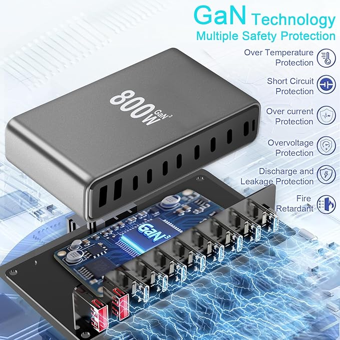 800W USB C Fast Charger Block, 10 Port USB Charging Station, GaN Ⅲ Pro Double - Image 5