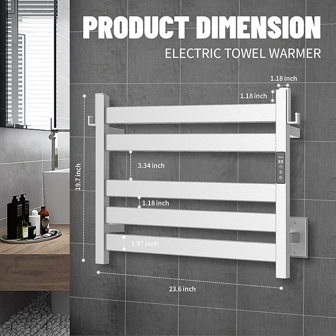 K&KALONZO Towel Warmer for Bathroom, Wall-Mounted 5-Bar Heated Towel Rack - Image 6