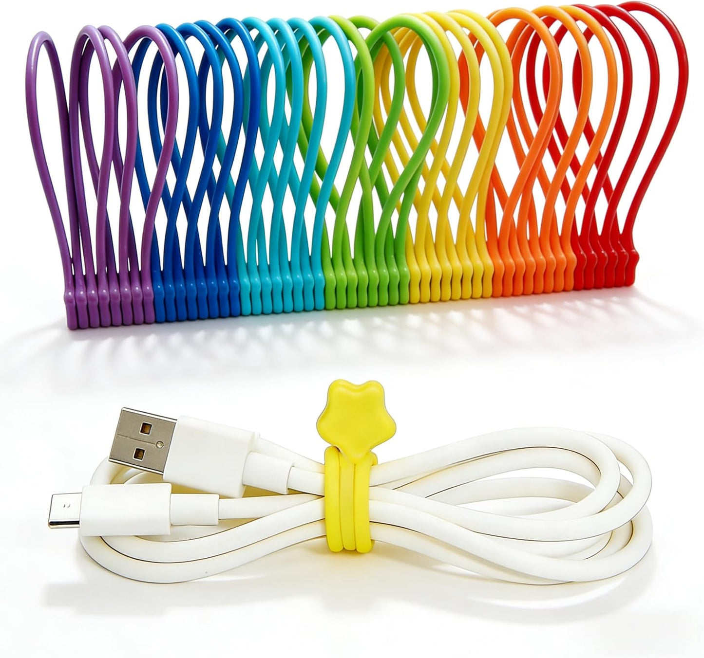 Reusable Silicone Magnetic Cable Ties, 28 Pack 7.48'' Magnetic Twist Ties for Bundling and Organizing, Holding Stuff, USB Charging Cords, Fridge Magnets, or to Play and Decorate(7 Colors)