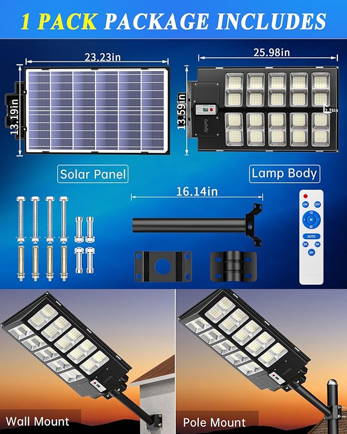 Gefolly SL-5200W Solar Street Lights Outdoor, 520000LM Commercial Parking Lot - Image 6