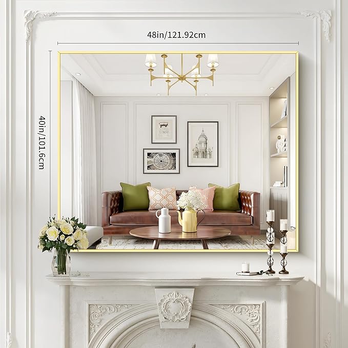 40x48inch Gold Bathroom Mirror, Large Rectangular Wall Mirrors - Image 7