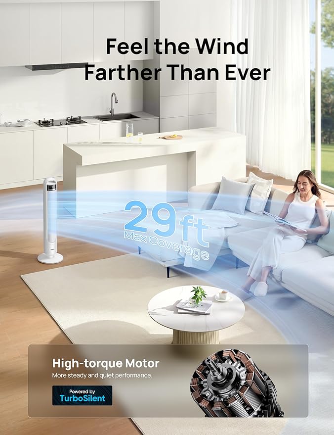 DREO Tower Fan for Bedroom, 4 Speeds, 3 Modes Standing Fans for Room - Image 4