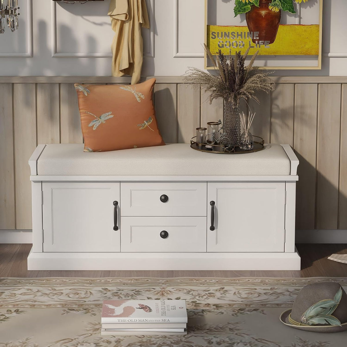 gdfstudio rustic storage bench with 4 doors 2, main product view