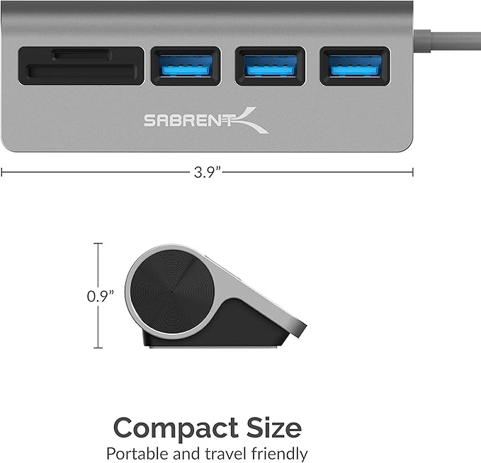 SABRENT USB-C 3.0 Hub, 5-in-1 USB SD Card Reader, SD & TF Dual Slot + 3 USB 3.0 - Image 4