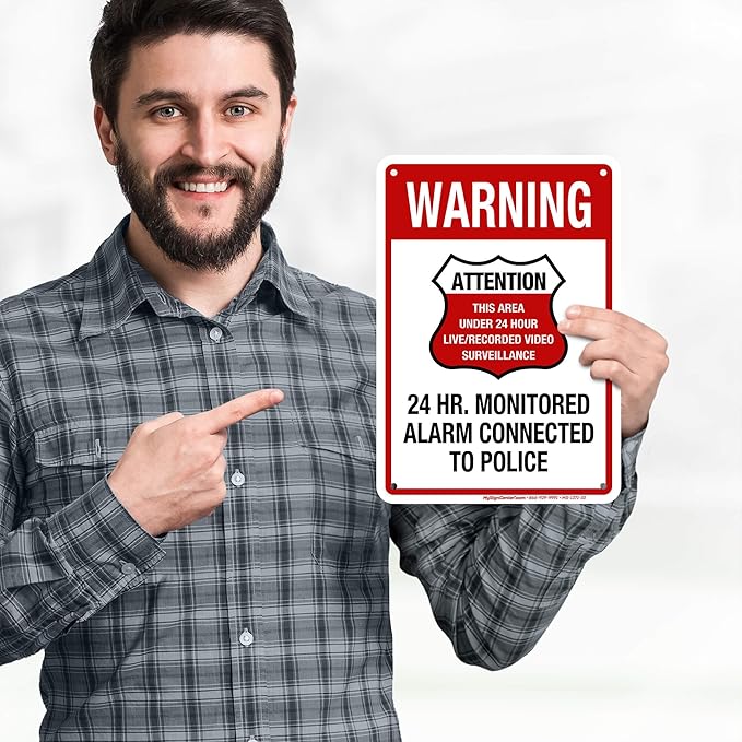 Warning 24 HR. Monitored Alarm Connected To Police Sign, 7x10 Inches, 55 mil - Image 2