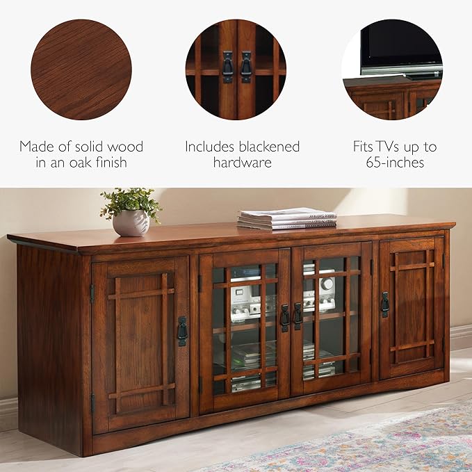 Leick Home 82360 Solid Wood Mission Oak Four Door TV Stand - Image 6
