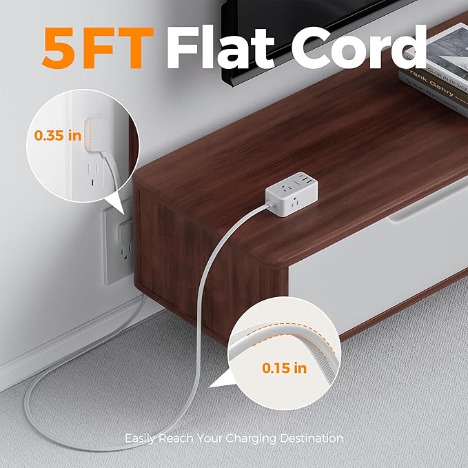 TESSAN Small Flat Plug Power Strip - Image 6