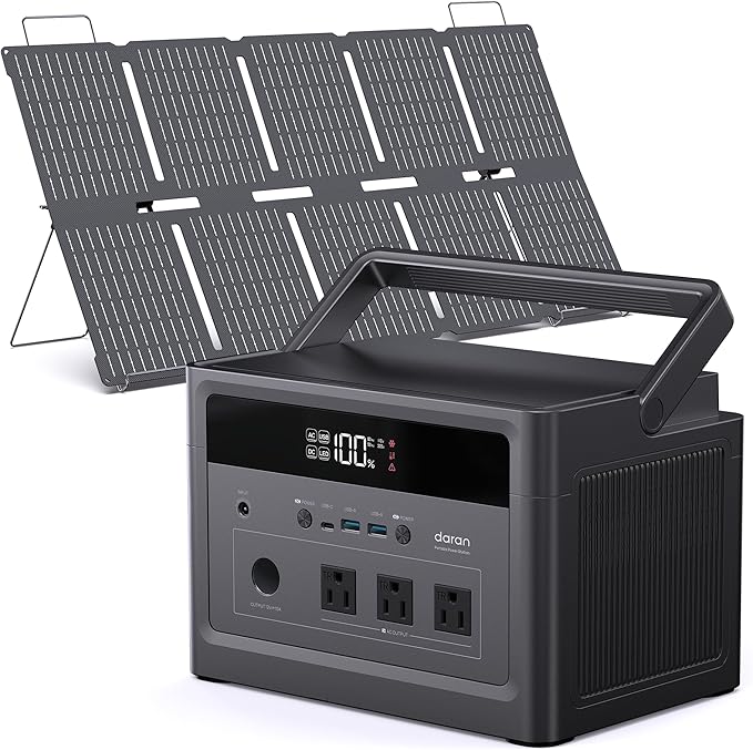 Solar Generator with Panels Included, Portable Power Station 576Wh LiFePO4 by DARAN