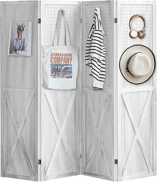 ALeesing 4 Panel Pegboard Wood Room Divider, 5.6Ft Pegboard Display Folding by ALeesing
