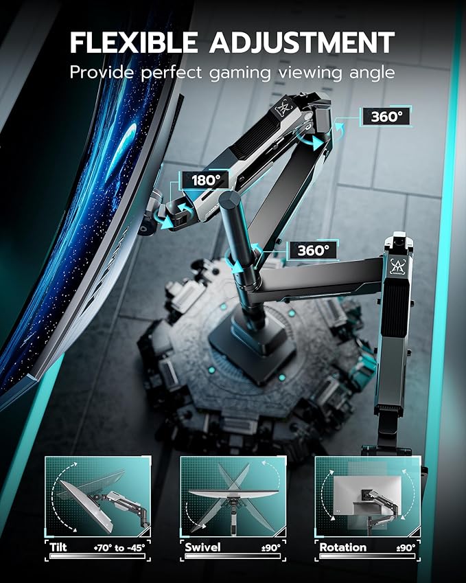 ARES WING Dual Monitor Mount, Adjustable Stacked Monitor Stand - Image 5