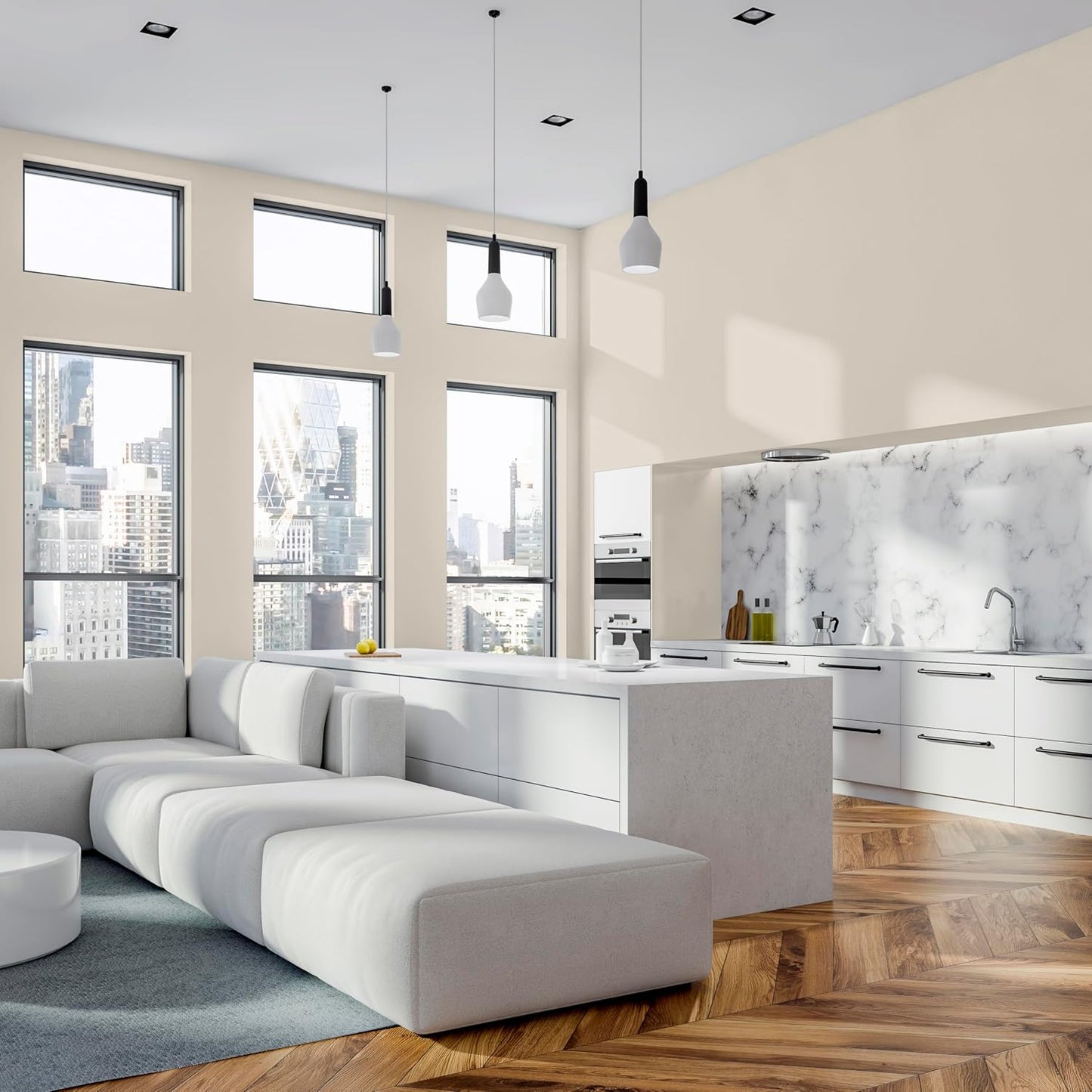 Rust-Oleum Color Spark Paint & Primer, Tribeca, Matte | Sophisticated warm greige-taupe. One-coat coverage for walls, trim & ceilings; washable & durable. Gallon.