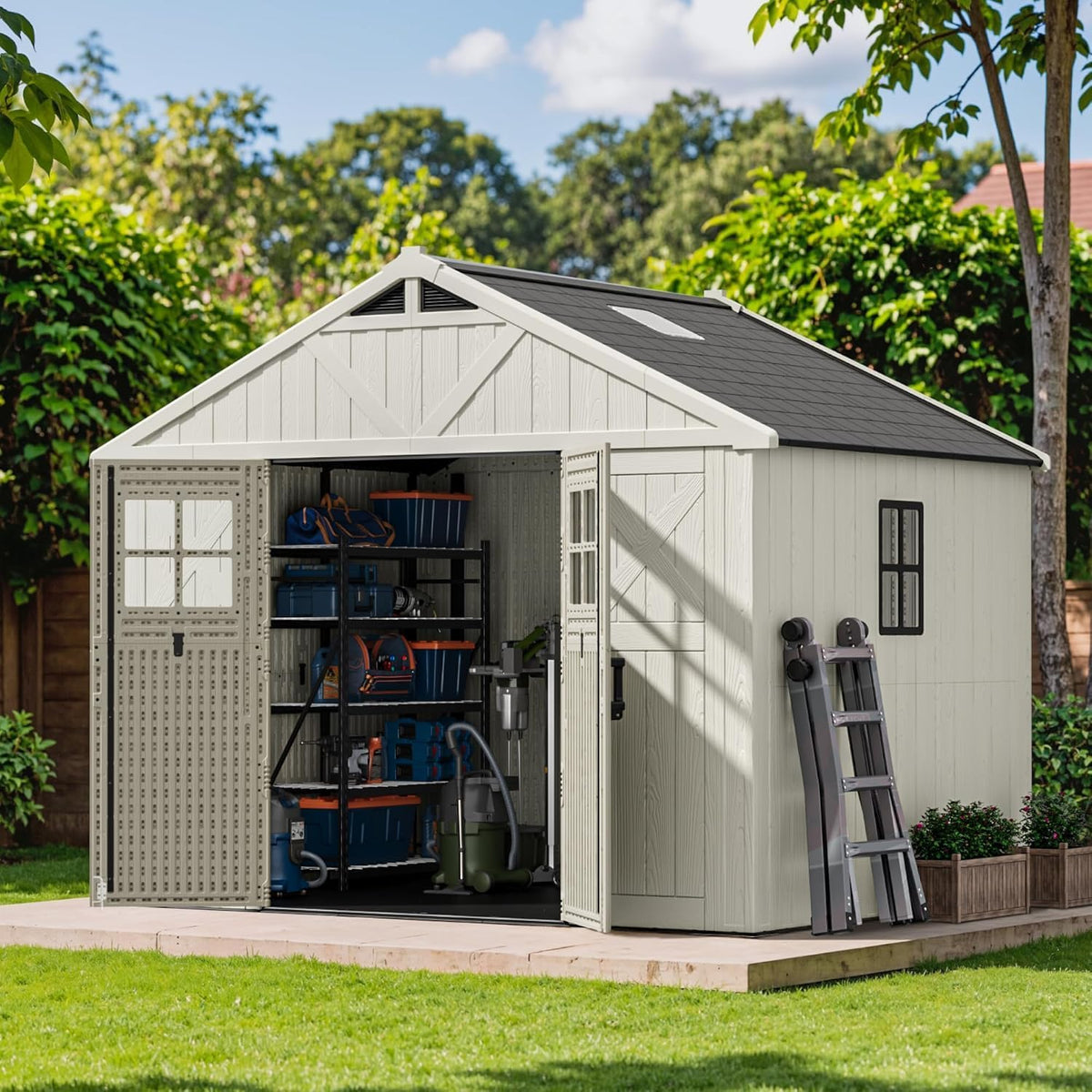 patiowell 10x8 ft resin outdoor storage shed, plastic, main product view
