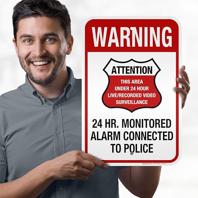 Warning 24 HR. Monitored Alarm Connected To Police Sign, 12x18 Inches, 3M EGP - Image 2