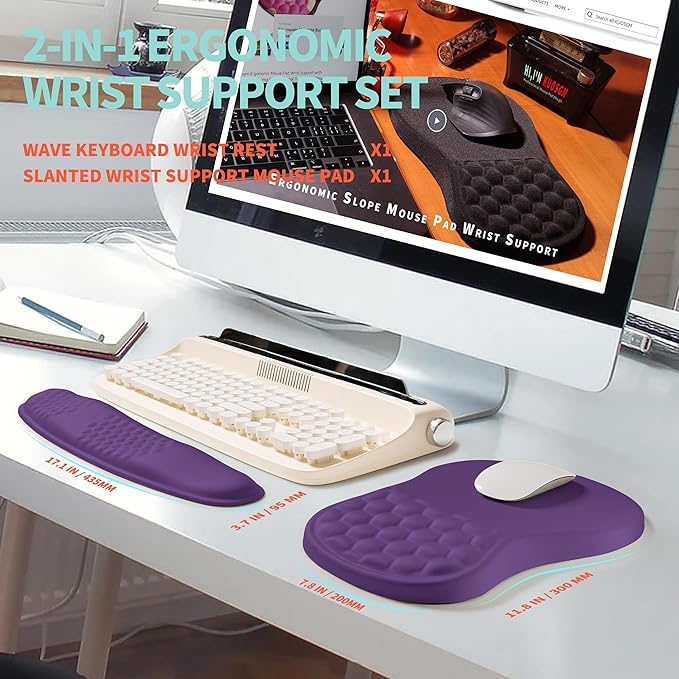 KUOSGM 2-in-1 Ergonomic Set, Wave Rise Keyboard Wrist Rest and Massage Bulge - Image 5