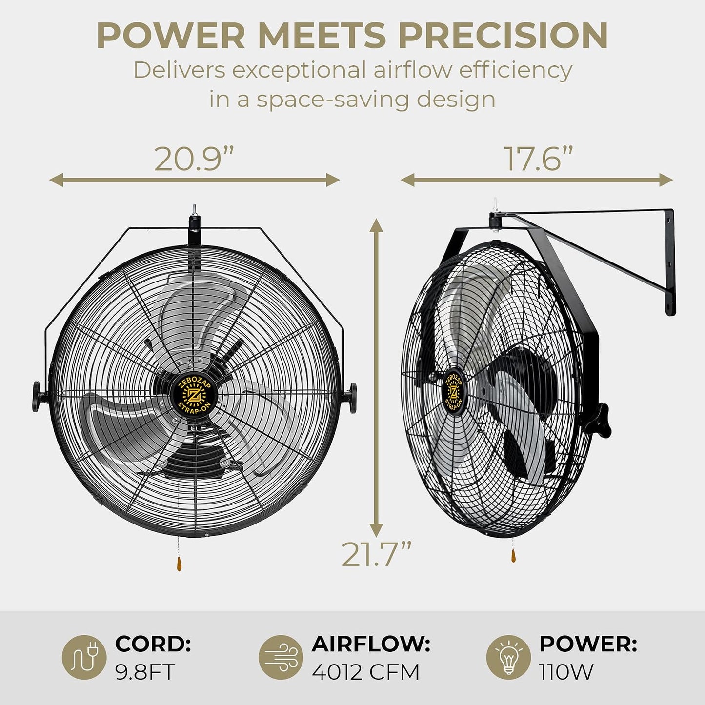 ZeboZap 18" Outdoor Fan | Outdoor Fans for Patios Waterproof, Wall Mounted Fan for Gazebo, Covered Patio, Greenhouse & Workshop, IP44 Waterproof, 4000 CFM, 3-Speed, 10 ft Power Cord, ETL Certified