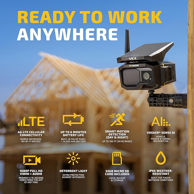 Vosker VKX Construction Pack Solar 4G LTE Security Camera, Wireless Outdoor - Image 2
