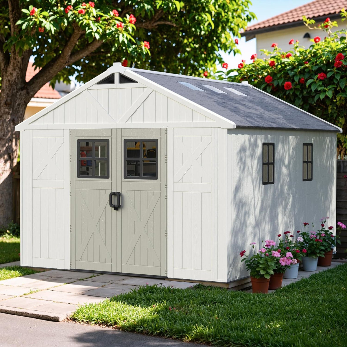greesum 10x12ft resin outdoor storage shed with floor, main product view