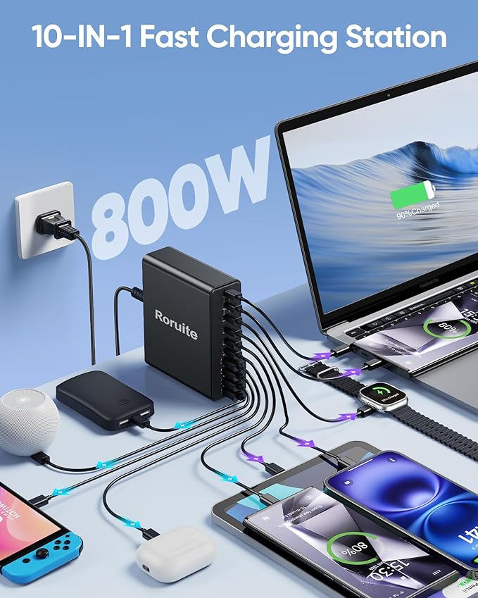 800W USB C Charging Station, 120W PD GaN5 Super Fast USB C Charger Block-10 Port - Image 2