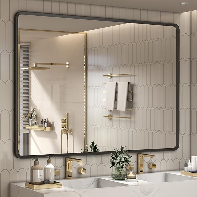 55x40 Inch Black Matte Framed Mirror by GOLOMO