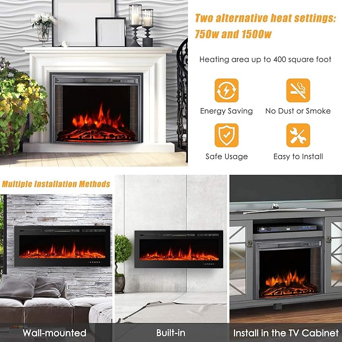 CharaVector Electric Fireplaces Recessed Wall Mounted Fireplace Insert 50 Inch - Image 8