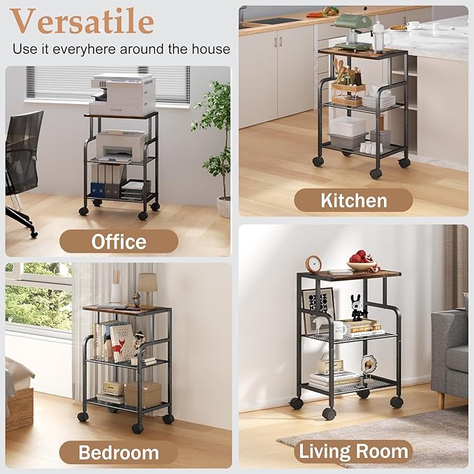 Alexayhome Printer Cart with Wheels, Small Printer Stand with Storage, Printer - Image 7