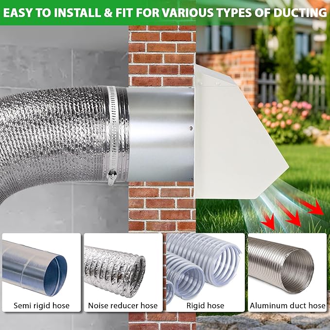 6 Inch Hooded Wall Vent with Screen and Damper, Wall Exhaust Vent Cover Cap - Image 5