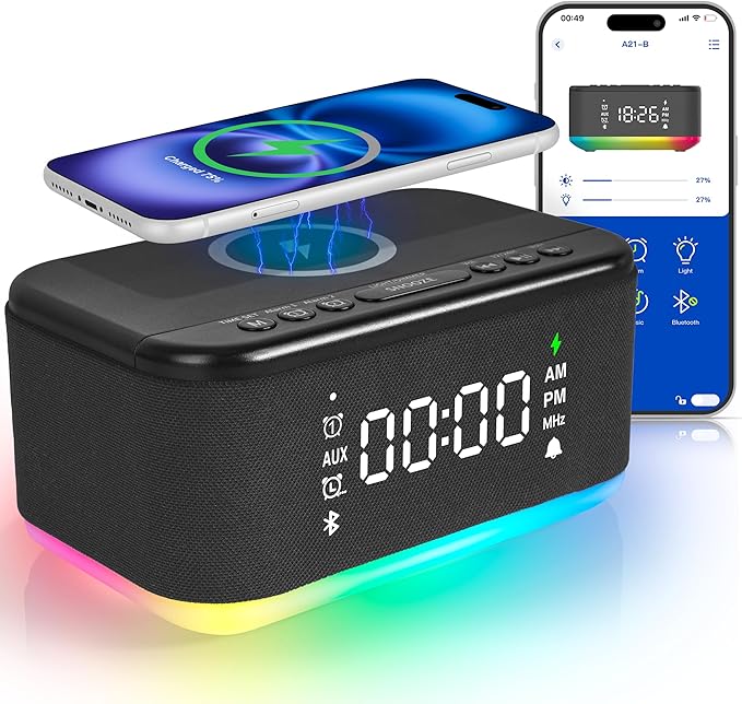 Bluetooth Alarm Clock Radio Bedroom, Digital Dual Alarm Clock Bedroom, Matte by FansbeSmart