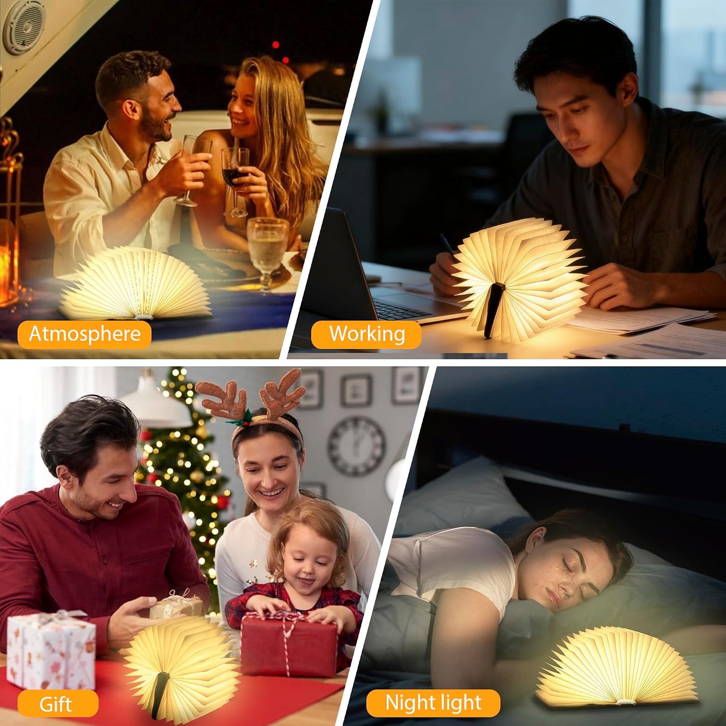 Magic Book Lamp, 3-Color Adjustable Reading Light, Portable Foldable Paper Desk Lamp for Night Reading, 1200mAh Battery,Creative Home Decoration & Ideal Gift for Book Lovers