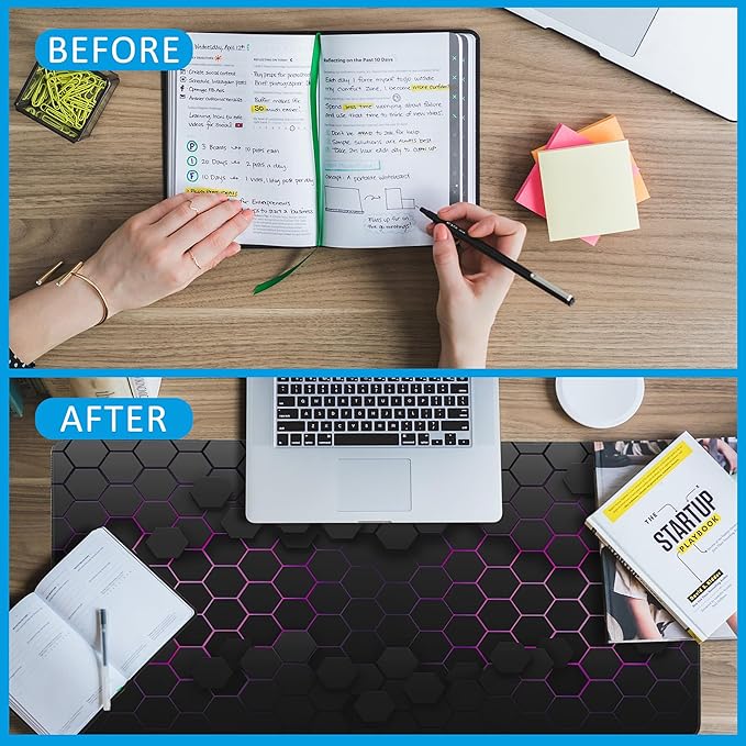 EOBKLAX Grid with Purple Light Large Gaming Mouse Pad, Waterproof Desk Mat - Image 6