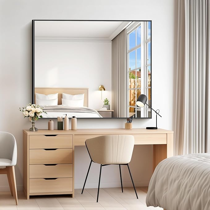 40x48inch Black Bathroom Mirror, Large Rectangular Wall Mirrors - Image 3