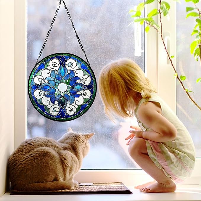 DASTOLL Stained Glass Window Hanging, Boho Style Sun Catchers Diamond Glass - Image 3