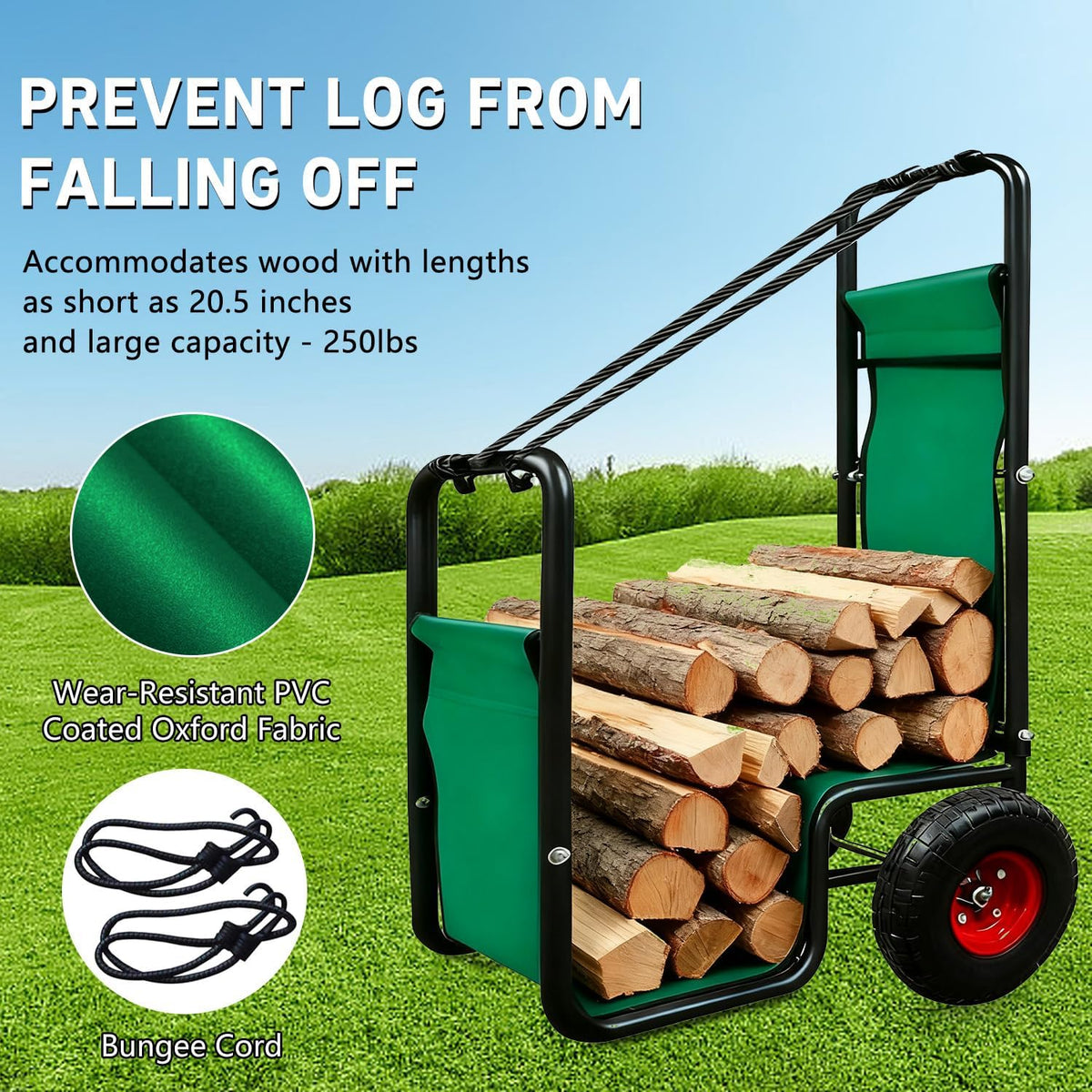 kapler firewood cart with wheels - heavy duty showing dimensions