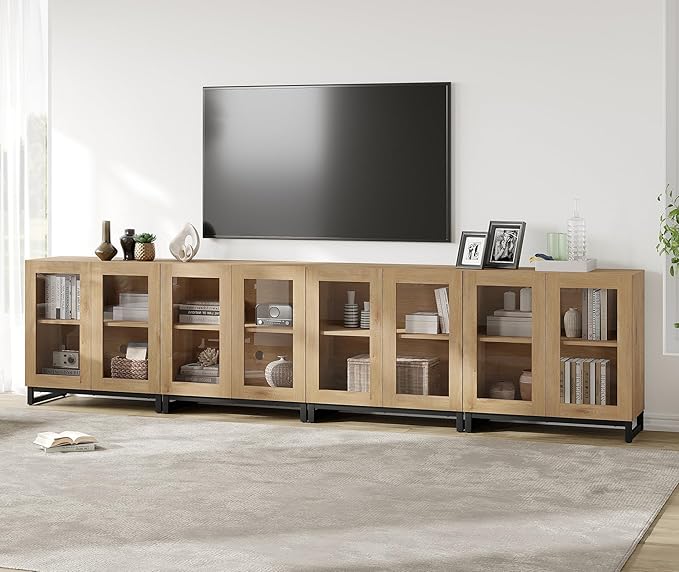 WAMPAT Modern TV Stand with Glass Doors by WAMPAT