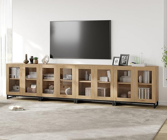 WAMPAT Modern TV Stand with Glass Doors by WAMPAT