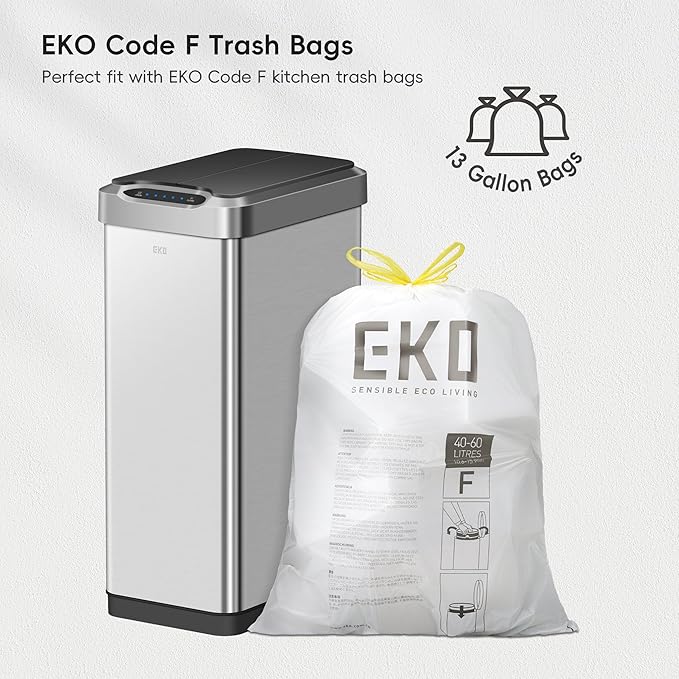 EKO Phantom-T 50 Liter / 13.2 Gallon Vertical Motion Sensor Trash Can, Brushed - Image 4