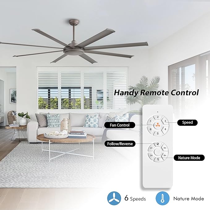 WINGBO 80 Inch Industrial Ceiling Fan without Light, 8 Aluminum Blades Ceiling - Image 2