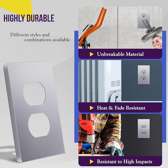 ENERLITES Elite Series Duplex Outlet Receptacle Cover, Screwless Wall Plate - Image 4