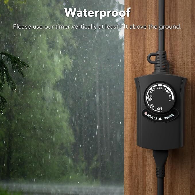 HBN Outdoor Light Timer Waterproof, Weatherproof Photocell Dusk to Dawn Light - Image 4