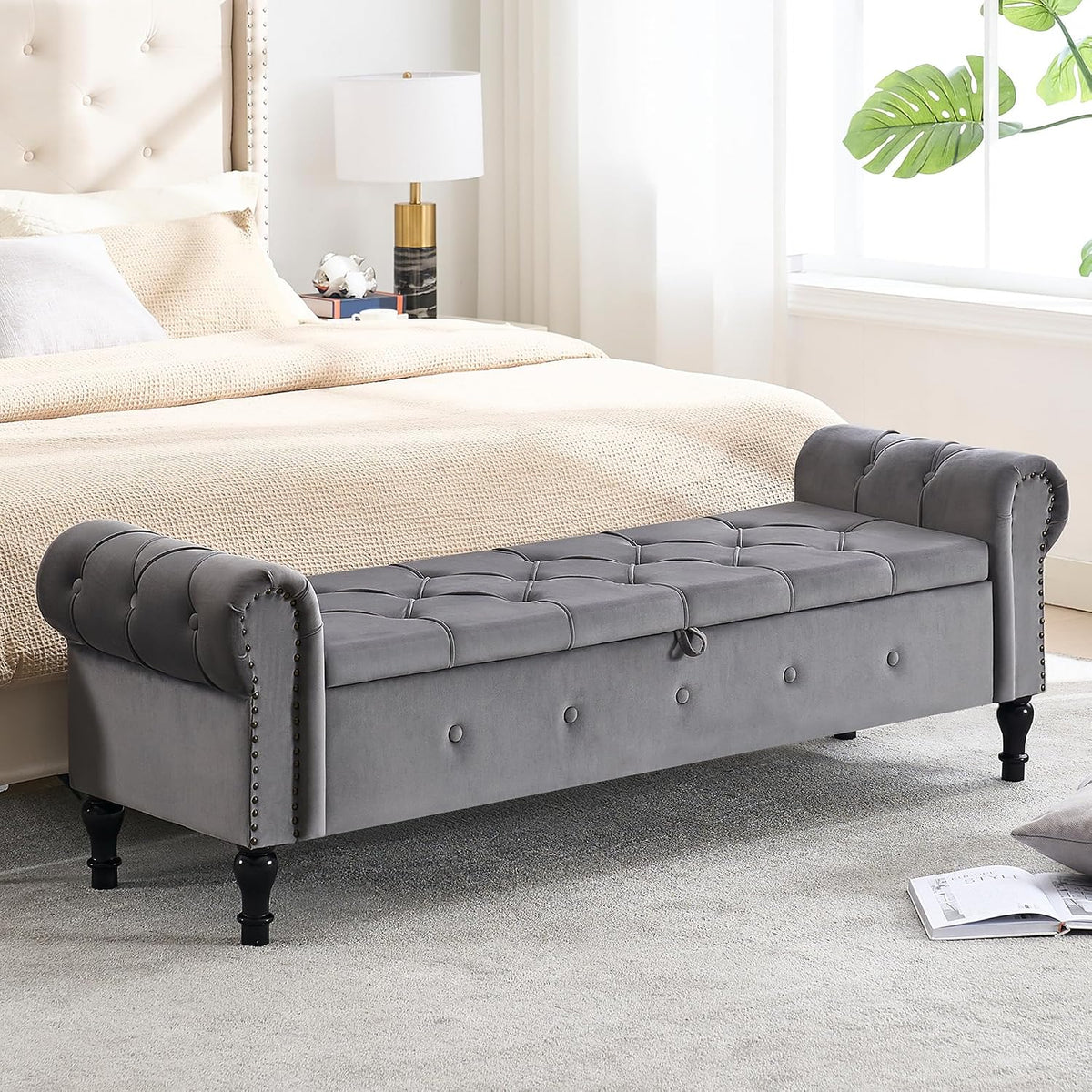 storage bench 67" velvet end of bed benches, main product view