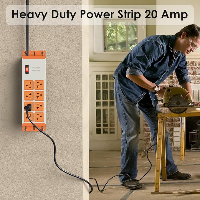 JUNNUJ Heavy Duty 20 Amp Surge Protector 4800J, Garage Metal 8 Outlets 12 Gauge - Image 6