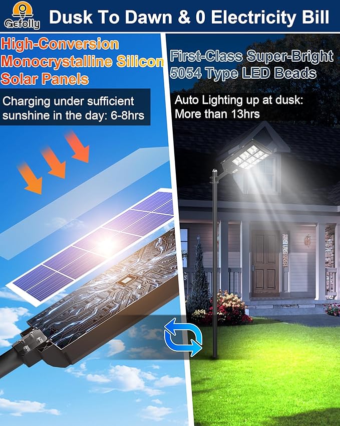 Gefolly SL-4600W Solar Street Light Outdoor 460000LM Wide Angle Commercial - Image 2