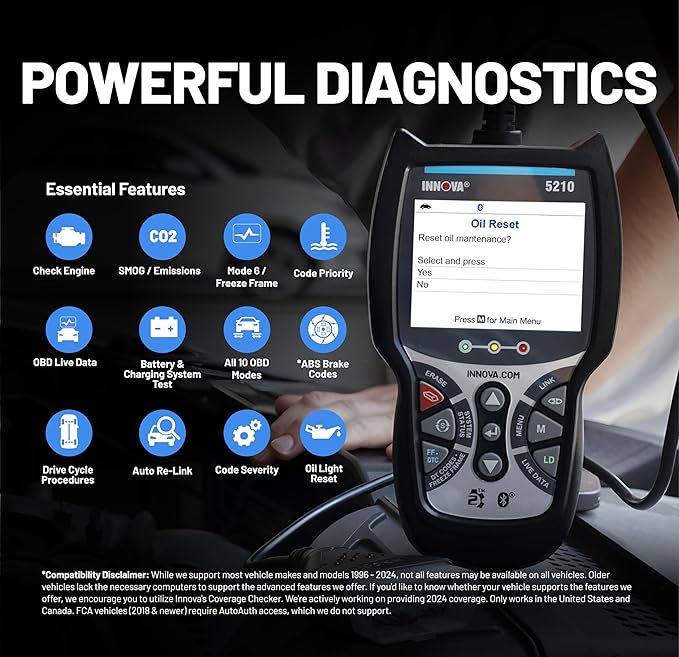 Innova 5210 OBD2 Scanner & Engine Code Reader, Battery Tester, Live Data - Image 7