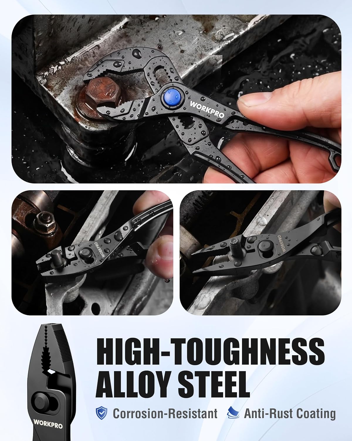 WORKPRO 3-Piece Mini Pliers Set with Pouch, Pocket Pliers, EDC Tool Gift | 4-Inch Slip Joint Pliers, 4-Inch Water Pump Pliers, 4.5-Inch Long Nose Slip Joint Pliers, Alloy Steel, Anti-Rust Coating