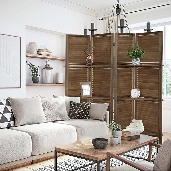 4 Panel Room Divider with Shelves, Room Dividers and Folding Privacy Screens - Image 2