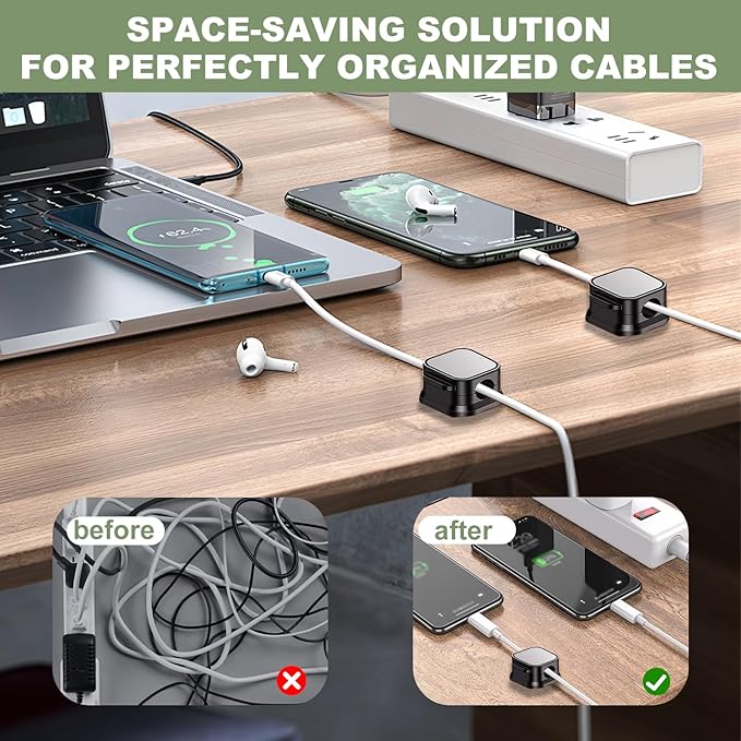 8 Pack Magnetic Cord Organizer, Strong Adhesive Desk Magnetic Cable Clips - Image 4