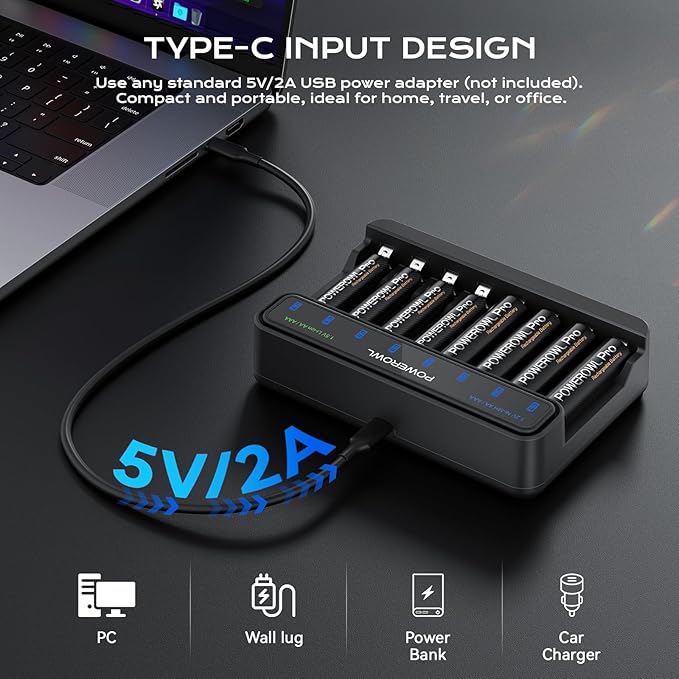 POWEROWL Smart Battery Charger for AA AAA Ni-MH/1.5V Lithium Rechargeable - Image 6